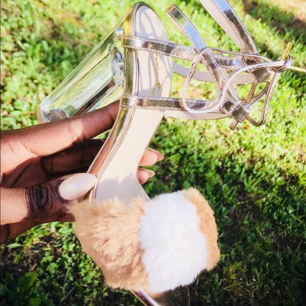 Rose gold block heels
